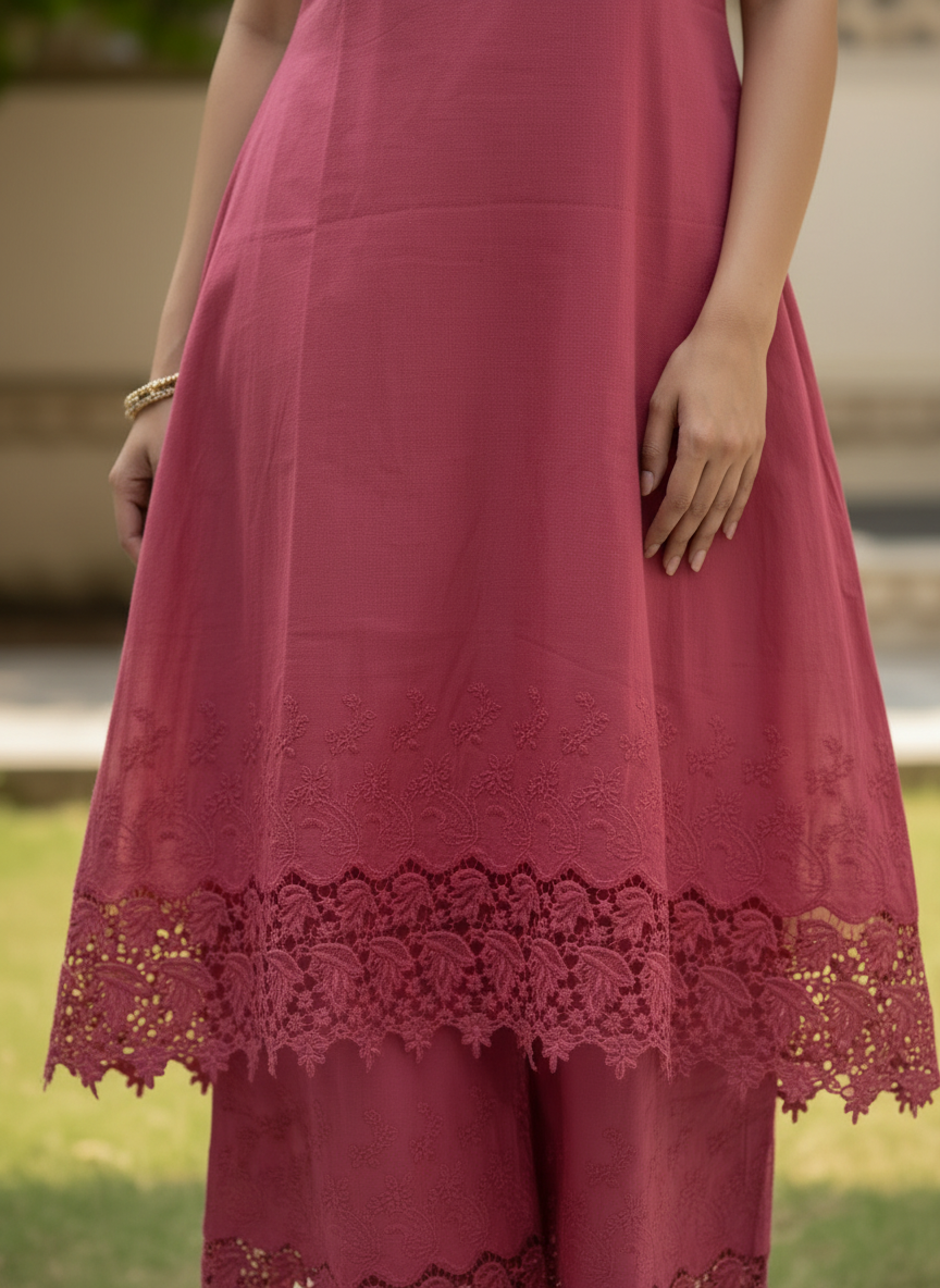 Rang Riwayat | Rose Pink Sleeveless Embroidered Co-ord Set