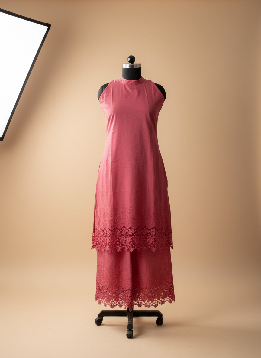 Rang Riwayat | Rose Pink Sleeveless Embroidered Co-ord Set