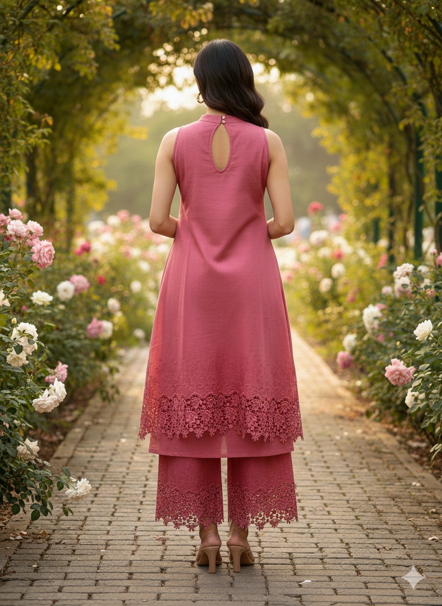Rang Riwayat | Rose Pink Sleeveless Embroidered Co-ord Set