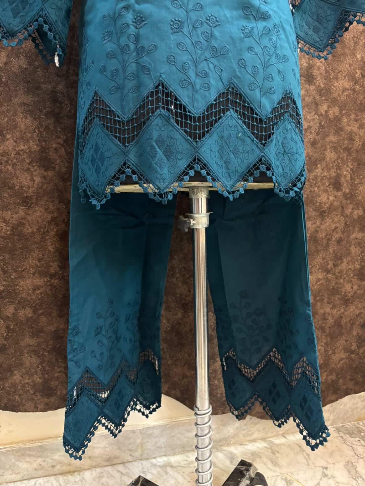 Rang Riwayat | Deep Teal Floral Embroidered Set