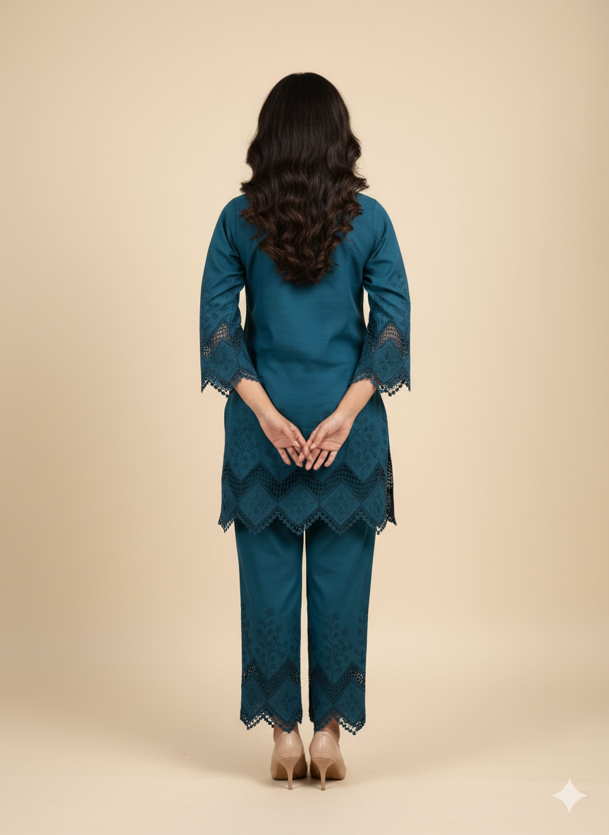 Rang Riwayat | Deep Teal Floral Embroidered Set