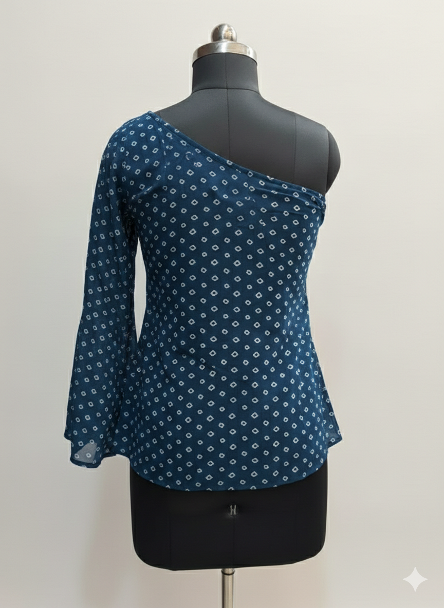 Teal Mosaic Flare off shoulder tunic