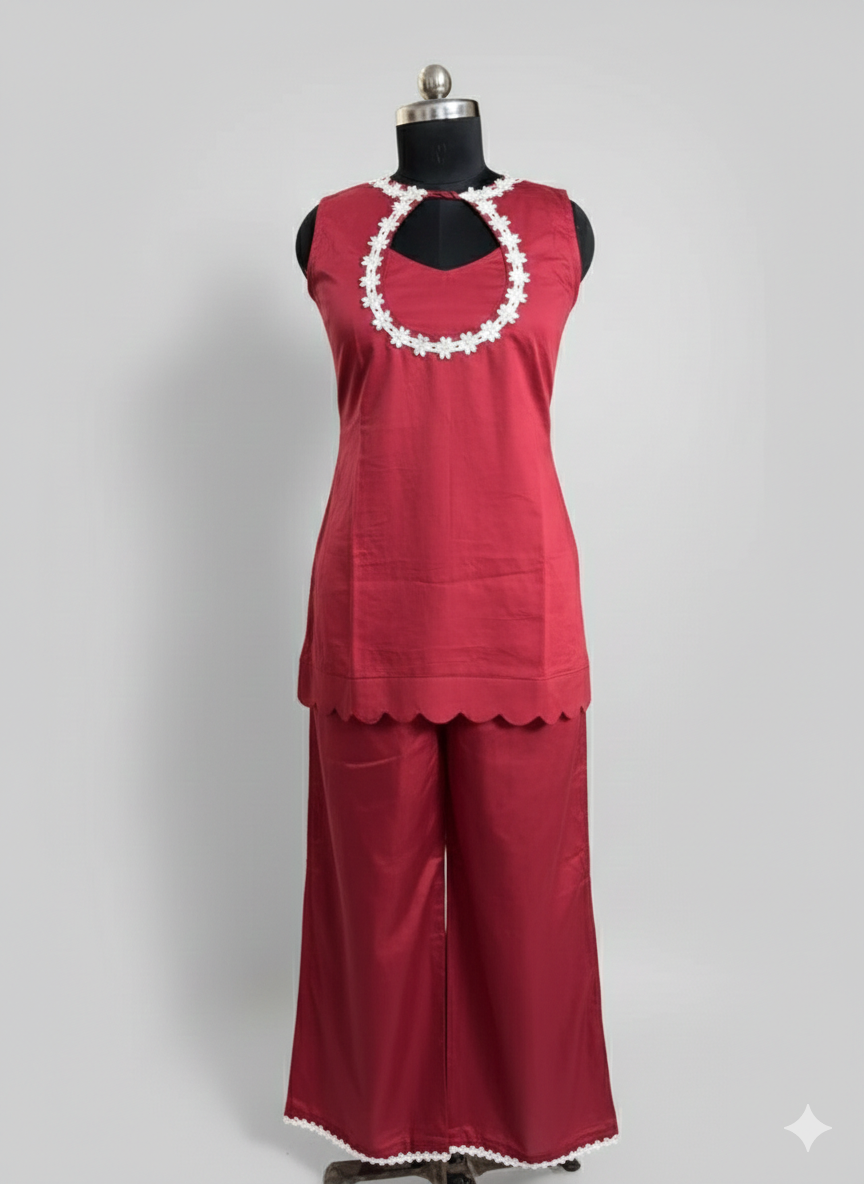 Rang Riwayat | Maroon Lustre Jaam Cotton Co-ord Set